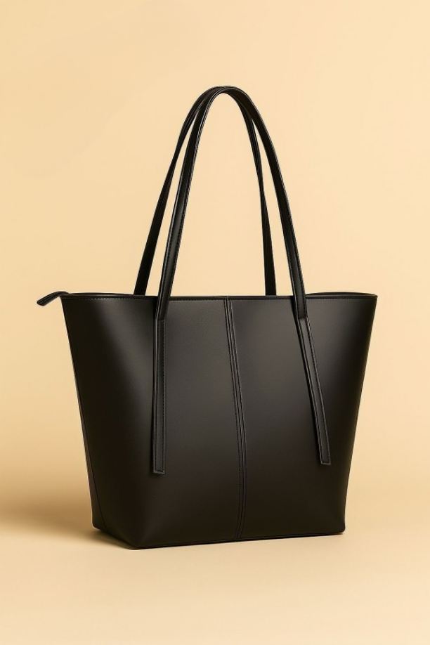 Elegant Black Tote Handbag for Women – Premium Quality Smooth Finish Shoulder Bag for Office, Daily Use & Travel