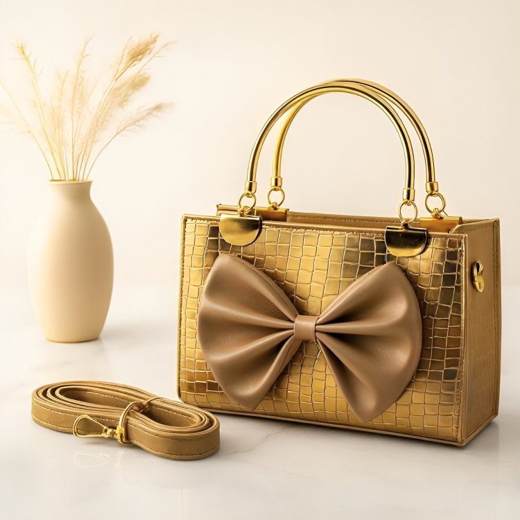 Elegant Crocodile Texture Bow Handbag for Women – Stylish Top Handle