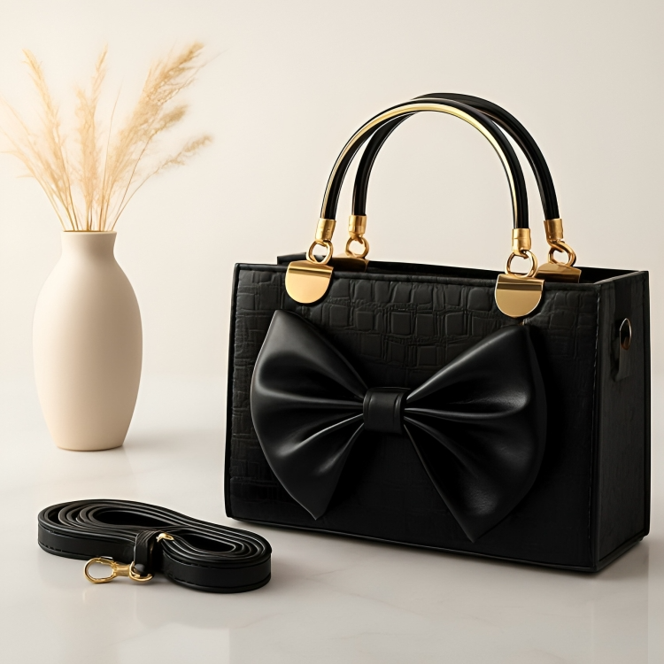 Elegant Crocodile Texture Bow Handbag for Women – Stylish Top Handle